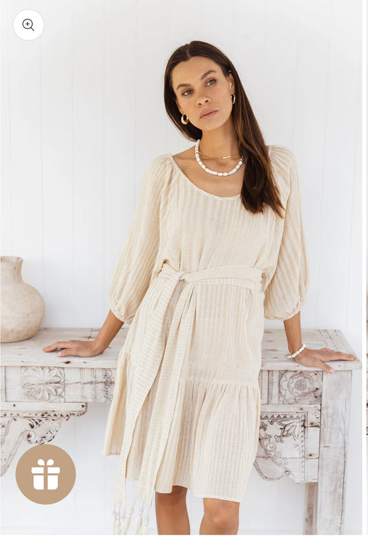 Bella Dress-Sandy pebble Stripe